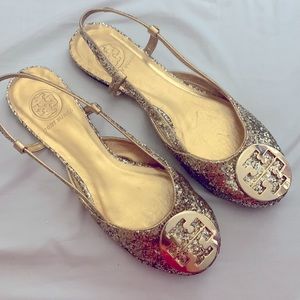 Gold tone glitter Tory Burch size 9